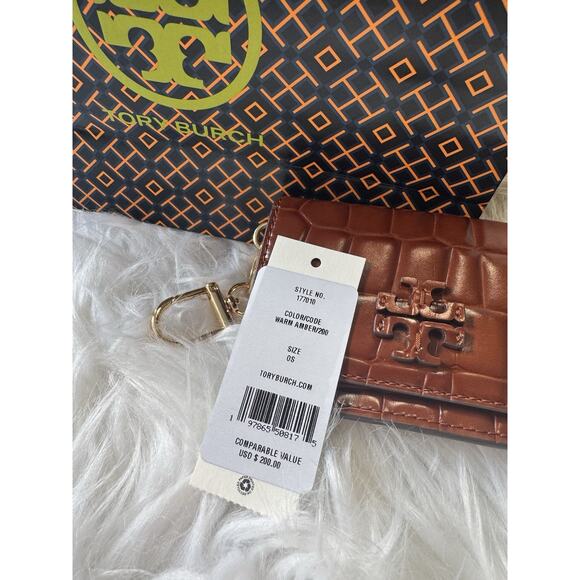 LIMITED TIME SALE - NEW $200 Tory Burch Flap Card case keychain crocodile wallet - Picture 2 of 8